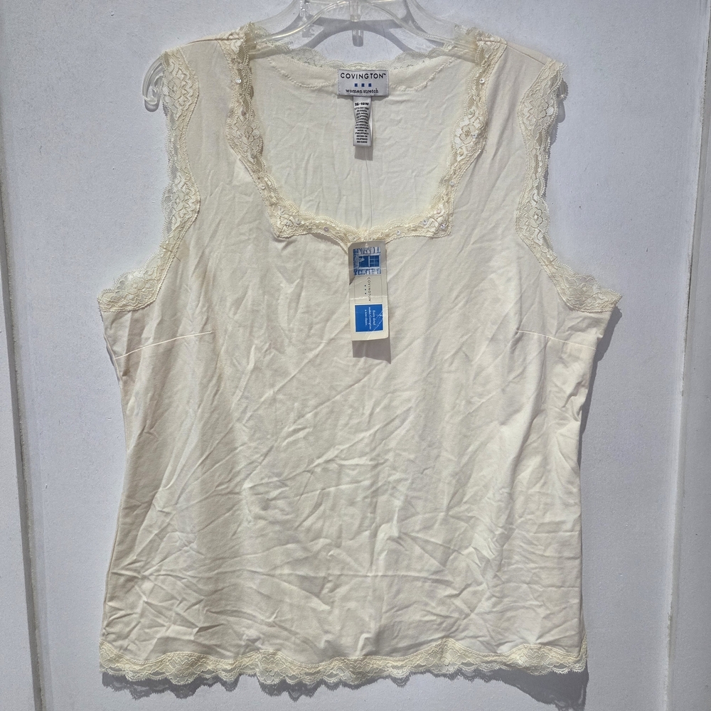 Covington Women's Cream Lace Trim Top